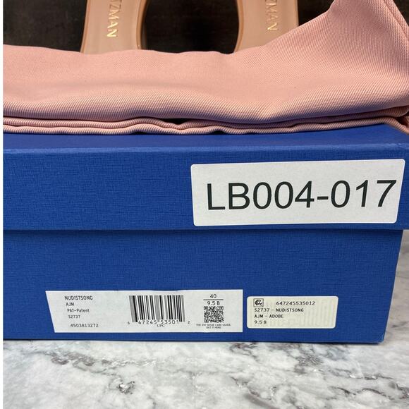 Stuart Weitzman Women's 9.5M Nudistsong Adobe Patent Leather Heel Sandals LB4-17 - Picture 3 of 6